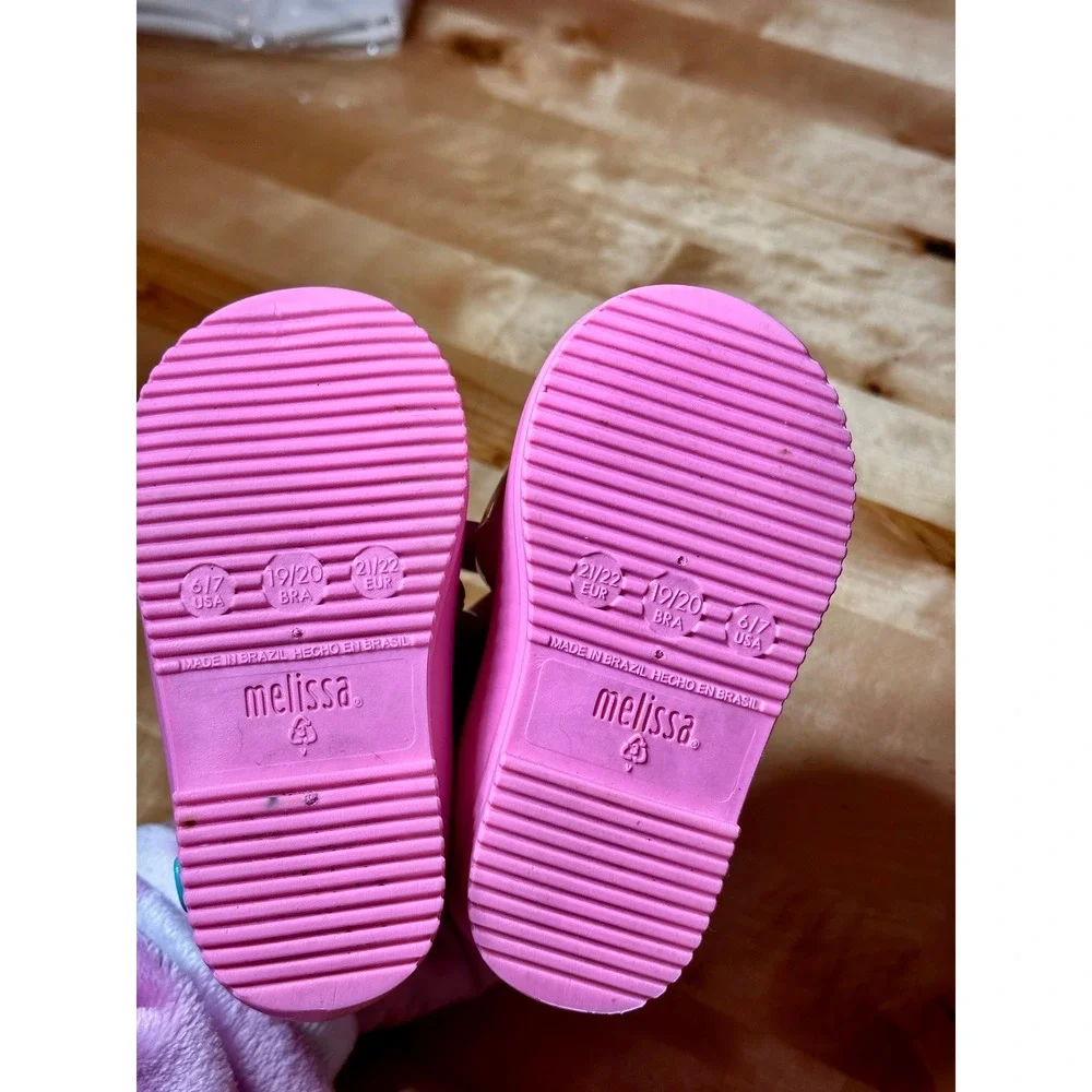 Mini Melissa Jeremy Scott Rain Boots Kids‎ 6/7 Pink Excellent Bear Collaboration